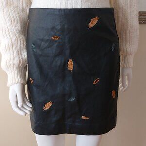 Esqualo Vegan Leather Skirt with Leaf Embroidery